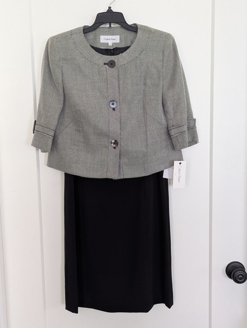 NWT Calvin Klein Womens 2-PC Suit Set Sz6 Black Sheath Dress Career